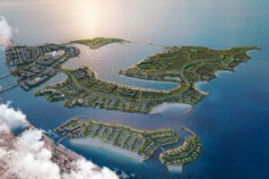 Dubai Islands coastal works: aerial view of the Dubai Islands development
