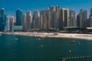 Aerial view of a Dubai public beach, a focus of Dubai Municipality projects