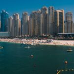 Aerial view of a Dubai public beach, a focus of Dubai Municipality projects