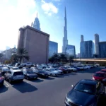 Cars parked in a designated public parking zone in Dubai