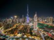 Dubai rental contracts: Downtown Dubai skyline at night with Burj Khalifa