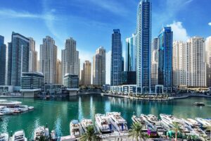 Dubai rental prices: waterfront towers and yachts at Dubai Marina
