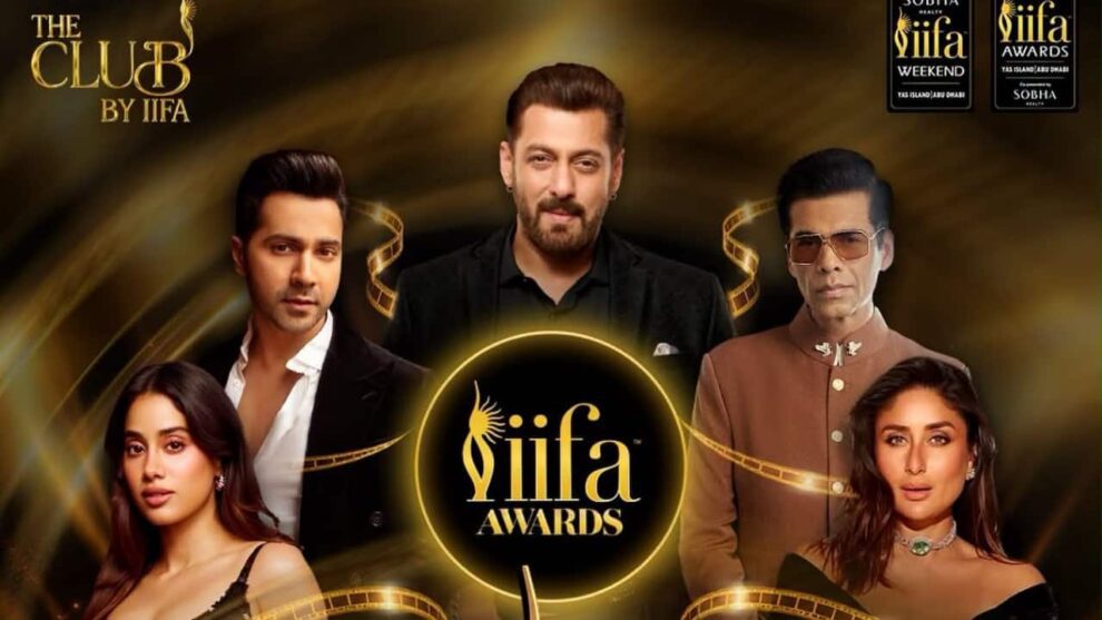 Bollywood stars celebrating at a press event