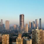 City skyline with tall buildings and skyscrapers in Mumbai, India