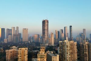 City skyline with tall buildings and skyscrapers in Mumbai, India