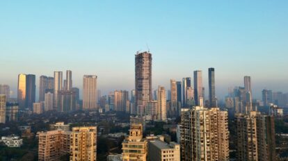 City skyline with tall buildings and skyscrapers in Mumbai, India