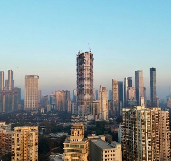 City skyline with tall buildings and skyscrapers in Mumbai, India