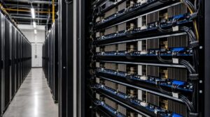 Server racks in a data center as SpaceX secures debt for AI chip expansion