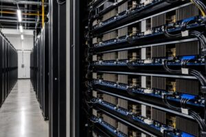 Server racks in a data center as SpaceX secures debt for AI chip expansion