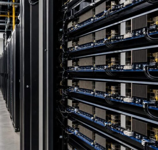 Server racks in a data center as SpaceX secures debt for AI chip expansion