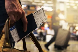 Passport and travel documents on a desk
