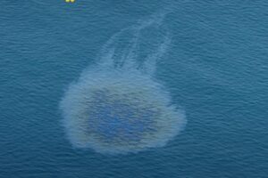 UAE oil spill: oil slick spreading on the sea surface off the coast