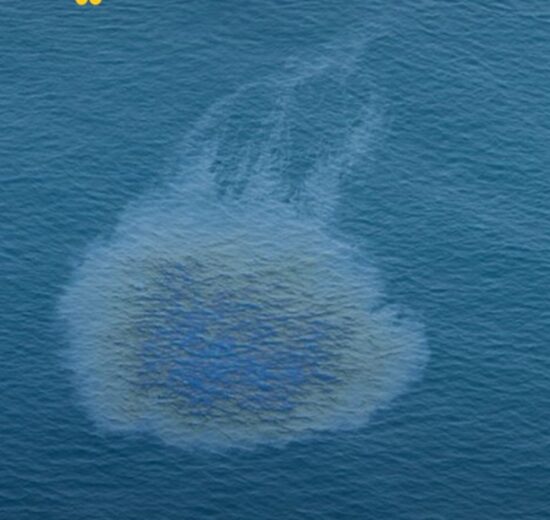 UAE oil spill: oil slick spreading on the sea surface off the coast